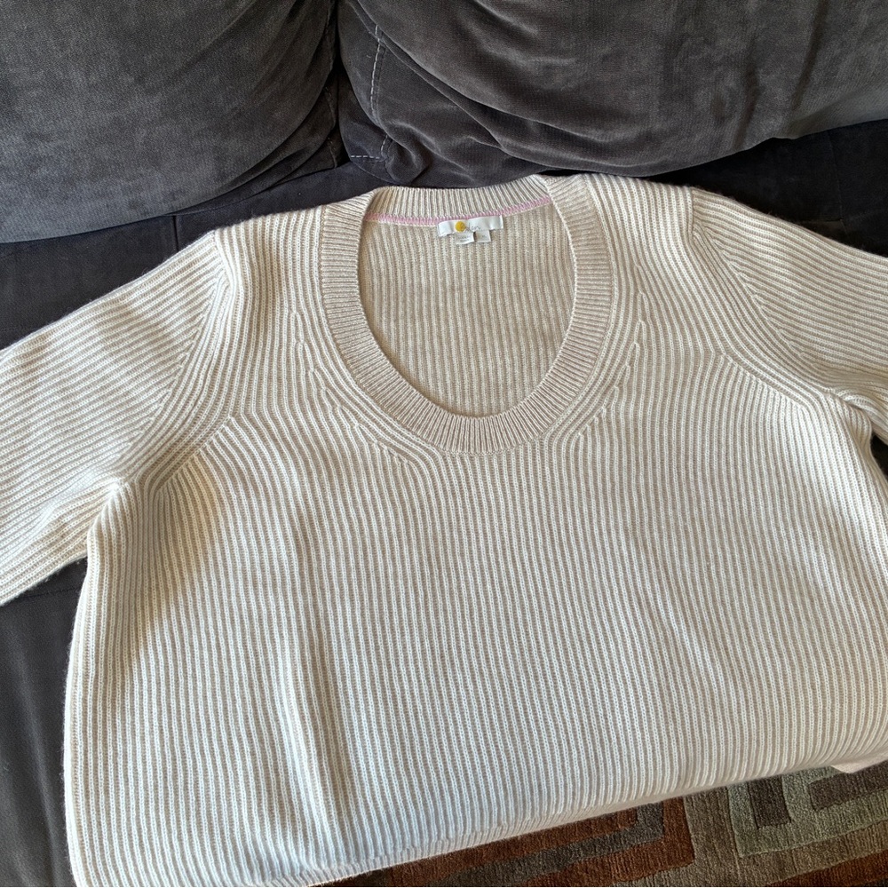 Boden Cream Cashmere Ribbed Scoop Neck Sweater EUC!
